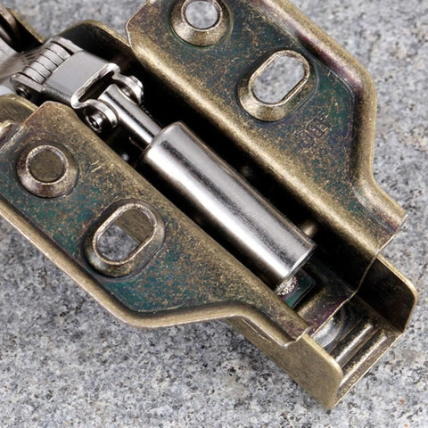 Close-up of Soft Close Cabinet Hinges 2 Pack with Hydraulic Dampers showing stainless steel and copper core detail.