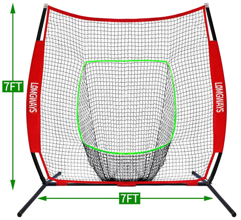 7x7 Baseball Practice Net With Sturdy Steel Frame For Batting Hitting And Pitching Portable Softball Net With Carrying Bag Backyard Training Gear To Catch More Balls And Sharpen Pro Level Skills front view