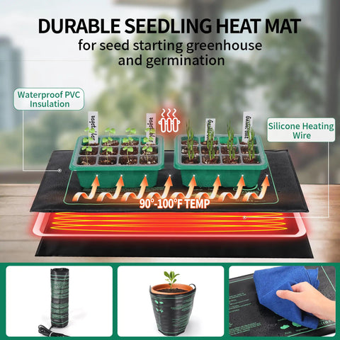 4 Pack Seed Starter Tray Kit With Grow Lights And Heat Mat 48 Cell Germination System With Humidity Dome, insulation and heating.