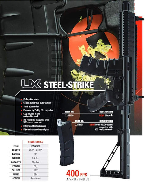 Steel Strike Automatic 177 Caliber BB Gun Air Rifle With 900 BB Drop Free Magazine CO2 Powered Single Shot Or 6 Round Burst