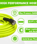 Pressure Washer Hose And Gun Kit, 25 Ft With 5 Nozzle Tips And M22-14mm Fittings, 25 ft hose with high performance and brass thread