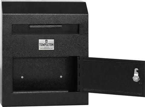 Wall Mounted Mailbox Drop Safe And Suggestion Box With One Way Depository Slot Keyed Lock open showing interior