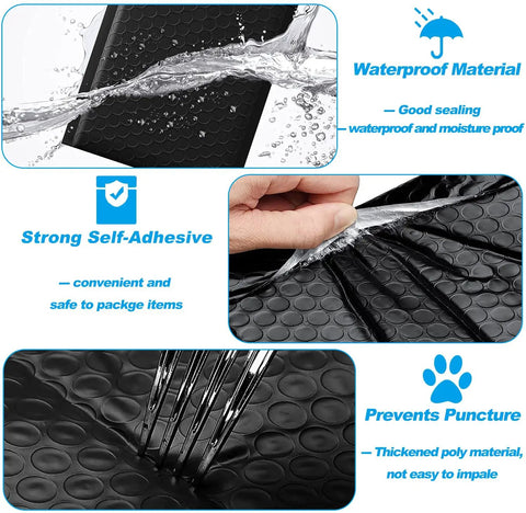6x10 Inch Bubble Mailers 50 Pack Self Sealing Waterproof Padded Mailers With Built In Bubble Cushions, demonstrating waterproof and puncture resistance properties.