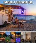 People relaxing by camper with Cordless Indoor Outdoor Bug Zapper With 365Nm UV Light Attracts Mosquitoes Flies Wasps And Moths.