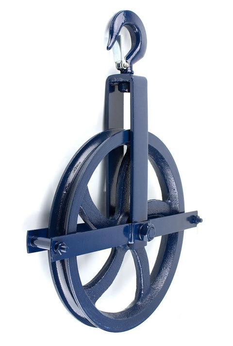 Heavy Duty 12 Inch Gin Wheel Block Set Of 2 For Rope Handling With Working Load Limit 1000 Lbs Compatible With Seven Eighths Inch And One Inch Rope Drop Forged Swivel Hook With Latch Navy Blue