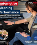 Person using Ultra Absorbent Microfiber Cleaning Cloth 12.5x12.5 Inches, 300 GSM, on car interior dashboard for streak-free finish.