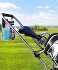 Ultimate Golf Push Cart Organizer Bag With Drink Holders, Zippered Pockets, And Adjustable Pouch For Most Carts, Aqua Geometric