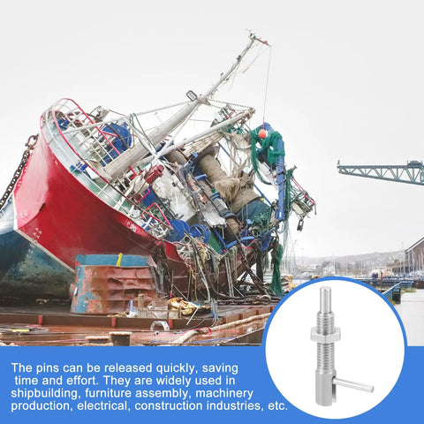 Stainless Steel Retractable Index Plunger Pin, Spring Loaded Positioning Latch With Nut, M8 Thread on ship for rigging and assembly.