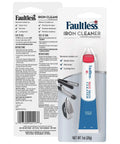 Packaging of Hot Iron Cleaner For Stubborn Residue While You Press, 1oz Bottle Removes Melted Fabric, Glue And Starch From Soleplate
