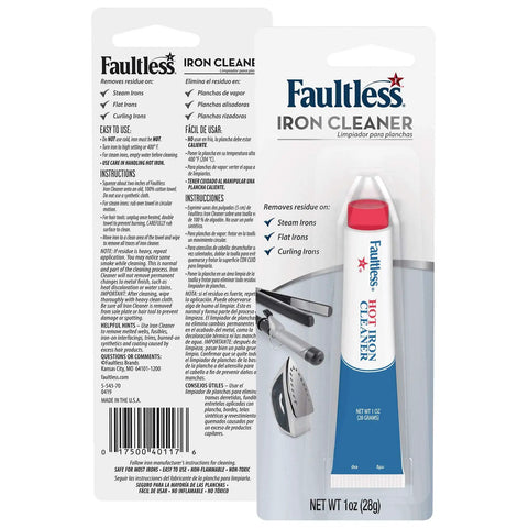 Packaging of Hot Iron Cleaner For Stubborn Residue While You Press, 1oz Bottle Removes Melted Fabric, Glue And Starch From Soleplate