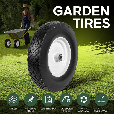 2 Pack 16 Inch Rubber Solid Heavy Duty Flat Free Tires And Wheels For Wheelbarrows Wagons Hand Trucks Trolleys And Garden Carts