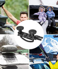 Four Pack Roof Box U Bolt Clamps Heavy Duty Mounting Kit For Cars And Vans 85mm Inner Width used in winter travel scenes.