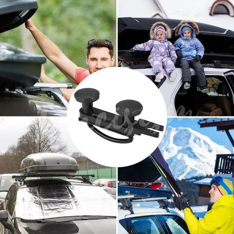 Four Pack Roof Box U Bolt Clamps Heavy Duty Mounting Kit For Cars And Vans 85mm Inner Width used in winter travel scenes.