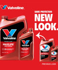 Valvoline MaxLife High Mileage synthetic blend motor oil containers, set of four red jugs with Valvoline logo