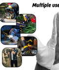 Montage showing Bite Proof Animal Handling Gloves With Kevlar Reinforcement And Leather Shield For Safe Grooming Dogs Cats Birds Snakes Raptors And More, Scratch Resistant, Black And Yellow, Sizes Small And Medium, Grips Like a Boss, used in various tasks.