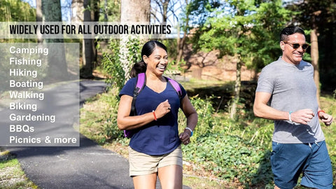 Two people jogging wearing Mosquito Repellent Bracelets For Kids And Adults, DEET-Free, Plant-Based Essential Oils, Up To 300 Hours