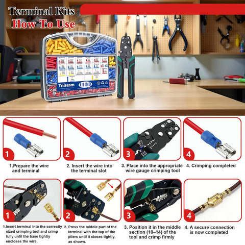 All In One 1100 Pcs Insulated Wire Connector Kit With Ring Butt Spade Fork Terminals Color Coded 22 To 10 AWG, crimping tool