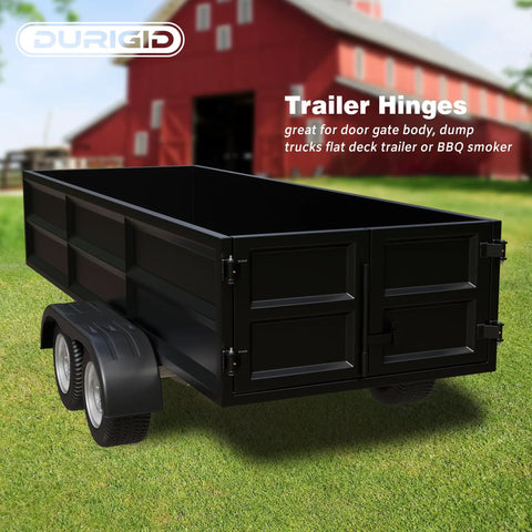 Heavy Duty Weld On Strap Hinges For Dump Trailers With Zerk Grease Fitting, Straight Up Heavy Load Handling For Trucks And Bbq Smokers, Boss Grade Raw Steel, 2 Pack on a trailer.