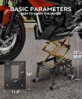 Beefy Heavy Duty Hydraulic Motorcycle Lift Jack For Dirt Bikes And ATVs, Foot Operated Scissor Stand with measurements