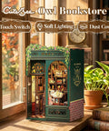Front view of Owl Bookstore Book Nook Kit For Beginners And Teens, DIY Miniature House For Dollhouse Lovers on a window shelf.