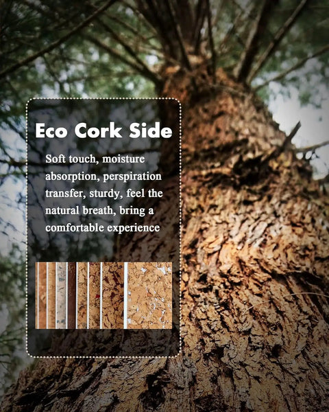 Eco cork side of Double Sided Leather Desk Pad With Eco Cork Backing, Large 31.5 By 15.7 Inch Waterproof Desk Mat shown with tree.