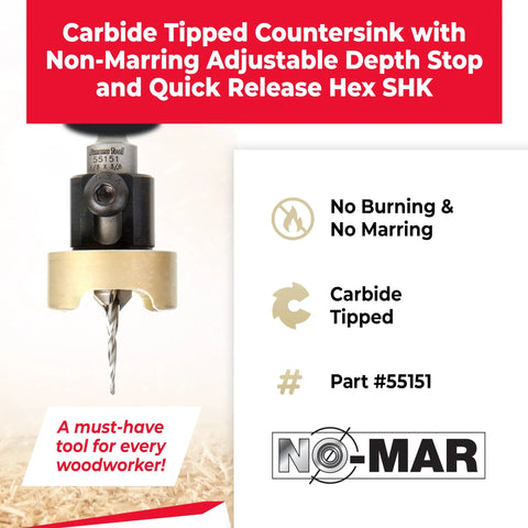 82 Degree Countersink With Tapered Drill Bit And Adjustable Depth Stop For No Marring Woodworking Quick Release Hex Shank