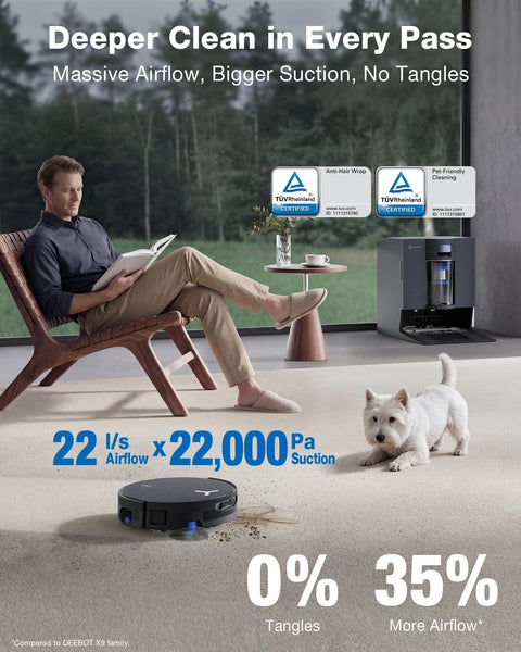 Omnicyclone Robot Vacuum And Mop With 22,000 Pa Blast Suction FocusJet 46,000 Pa Spray cleaning pet hair on carpet
