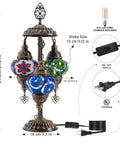 Turkish Mosaic Table Lamp With Bulb Included Dope Anatolian Star Three Globe Light in antique bronze with blue, red, and green glass