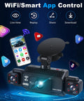 4 Channel Dash Cam With 360 Degree View For Cars, 2K Front Rear Inside Left Right Cameras, 5G WiFi App Control interface visible