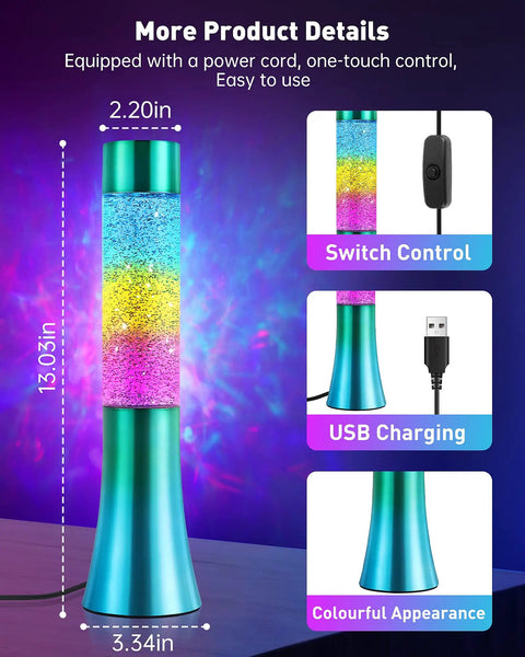 13 Inch Color Changing Liquid Glitter Lamp for Desk and Mood Night Light with Flowing Liquid Motion Chill Rainbow Led Decor