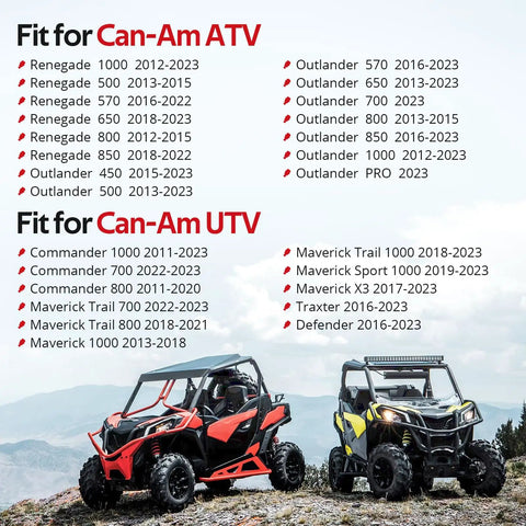 Can Am ATV Upper And Lower Ball Joint Kit For Outlander Renegade Maverick Commander Defender Traxter 2012 Through 2023 Beefed Up Heavy Duty Suspension Replacement Parts OEM Grade fit chart for Can-Am ATV and UTV models