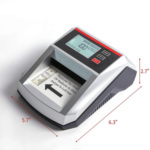 Two In One Counterfeit Money Detector And Bill Counter With UV MG IR RGB 2D Size Detection displaying compact design with display screen