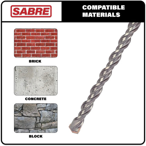 Carbide Tipped Half Inch SDS Plus Rotary Hammer Drill Bit Version 2, 12 Inch Overall Length for brick, concrete, and block.
