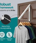 Over The Door Hanger Rack, Foldable Closet Organizer For Clothes And Towels holding shirts on a wooden door.
