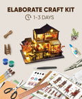 Beginner Friendly Mini Dollhouse Kit With Japanese Garden House Theme, showcasing diorama tools and materials.