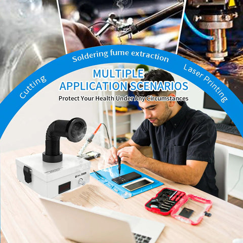Heavy Duty Solder Fume Extractor With 3 Stage Filter And Top Notch Suction in use during soldering and laser work