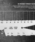 29 Degree Acme Thread Gauge Pro Grade Stainless Steel For Machinists with angle and width markings on dark surface
