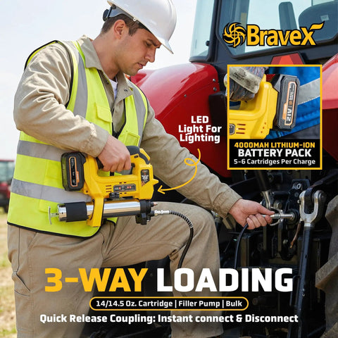 Electric Cordless Grease Gun 12,000 PSI With 40 Inch Hose And Quick Release Coupler 21V Battery Powered Rechargeable Pack