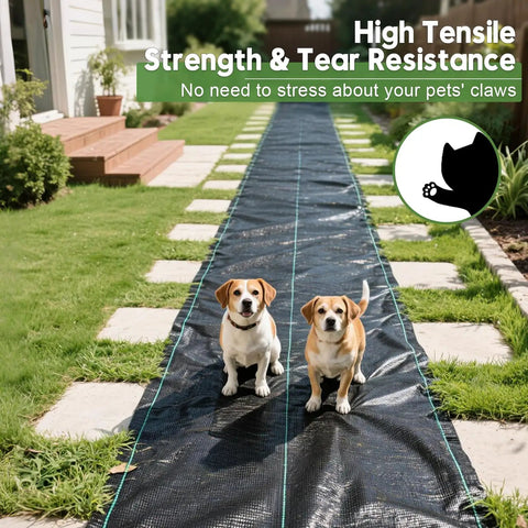 Heavy Duty Weed Barrier Fabric 3x50 Ft Breathable 3.2 Oz Woven Polypropylene Garden Bed Cover Landscaping Mat Built To Last Weed Control For Driveways Beds And Underlayment Use installed in a garden walkway.