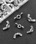 Beefy 35 Piece Butterfly Wing Nuts Set 1/4-20, 5/16-25, 3/8-16 Stainless Steel 304 Assorted Kit displayed on black surface