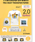 Light Tee Transfer Paper for Inkjet Printers 20 Sheets 8.5x11 Inches Printable Iron On Transfers for Light Fabric packaging