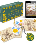 Ultra Portable 3x3 Inch Flower Press Kit Two Pack For Adults showing wooden presses, floral designs, packaging, and ebook