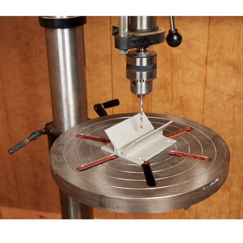 Top Notch Drill Press Table V Block Accessory offers sweet support for round stock, securely positioned on a drill table.
