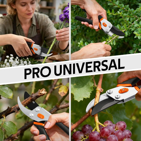 Heavy Duty Pruning Shears 8.5 Inch Pro Garden Pruner With Jam-Proof Spring And Ever-Sharp SK5 Blades in use on plants