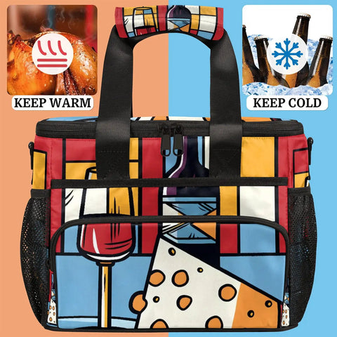 Go To Insulated Picnic Backpack With Large 12x9 Inch Capacity, Red Wine Color, side view with warm and cold elements