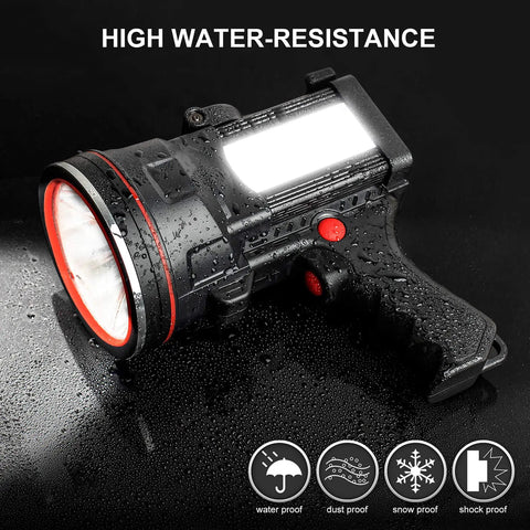 Rechargeable Spotlight Flashlight With COB Light And Foldable Stand For Boating Camping Hunting And Fishing, waterproof design