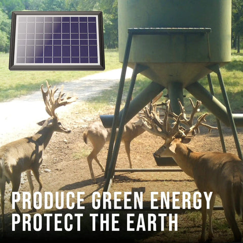 Off-Grid 6V Solar Panel Charger For Deer Feeders And Gate Opener 6W Waterproof Battery Maintainer in use outdoors