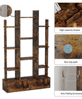 Vintage Industrial Freestanding Bookcase With 12 Shelves And 2 Drawers In Rustic Brown Finish For Living Room Bedroom Study Or Home Office A Dope Space Saving Storage Organizer That Showcases Books Decor And More with drawer, pad, and anti-fall features