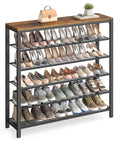 Ditch The Closet Mess With This Giant Shoe Rack Featuring Adjustable Metal Mesh Shelves For Entryway Or Mudroom Park Dozens Of Daily Kicks Rustic Brown Storage Unit displaying multiple shoe types on five mesh tiers.