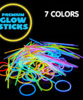 100 Piece Bulk Glow Stick Party Stack Featuring 8 Inch Neon Light Up Necklaces, Dope Flexing Armbands With Secure Snap Clips, Hella Bright Halloween Rave Gear For Your Night Out Squad, colorful glow sticks on black background.